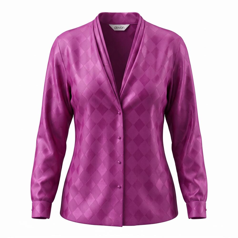 Vintage 80s Devon Fuchsia Geometric Jacquard Blouse Womens Long Sleeve